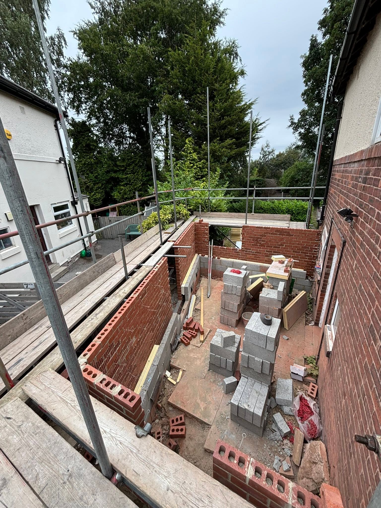 Scaffold erected for a house extension in Leeds
